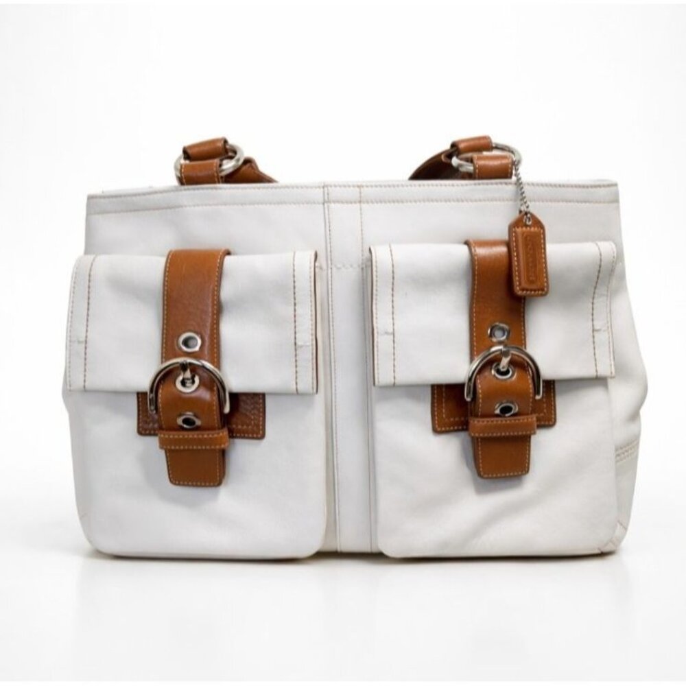 VTG. Coach SOHO White and Brown Tote Bag. NWOT. Y2K.